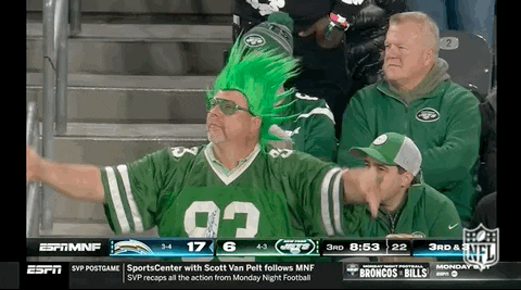 Fan In A Green Wig Cheering For Jets GIF
