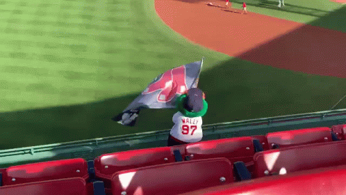 Fan Wearing Wally 97 Jersey Holding Flag