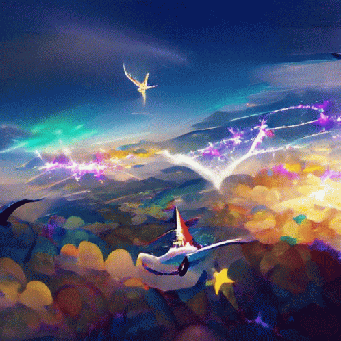Fantasy Art Airplane And Shining Road GIF