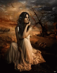 Fantasy Art Woman Sitting In Remote Place GIF