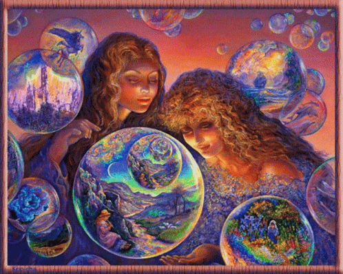 Fantasy Art Women Looking At Bubbles GIF