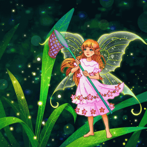 Fantasy fairy on leaves gif.