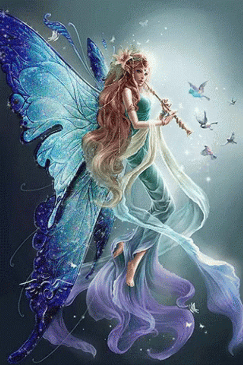 Fantasy fairy with flute gif.
