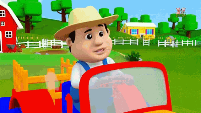 Farmer Riding A Tractor In A Field GIF