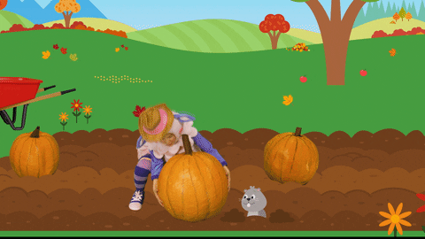 Farming Lady Sheep Carrying Pumpkins GIF