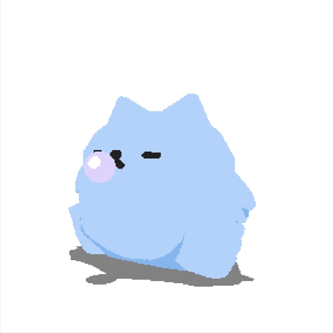 Fat Blue Cat Blowing Bubble Gum GIF