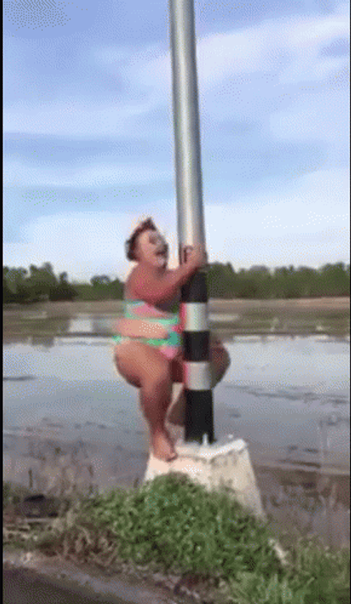 Fat Girl Pole Dancing Street Lamp GIF