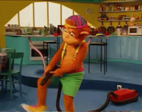 Fat Kofiko Monkey Cleaning The Room GIF
