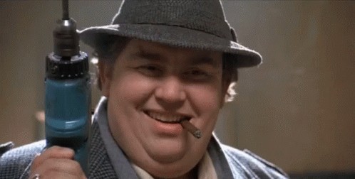 Fat Man In Hat Holding Drill GIF