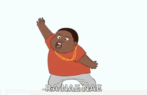 Fat Man with Arm in Air Saying Ra Nae Nae