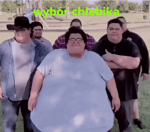 Fat Men With Wybor Chlebika in Green Letters