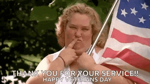 Fat Woman Holding American Flag Making Face