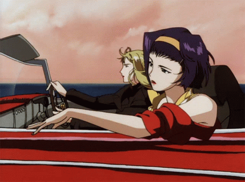Faye Valentine Riding A Top Down Car GIF