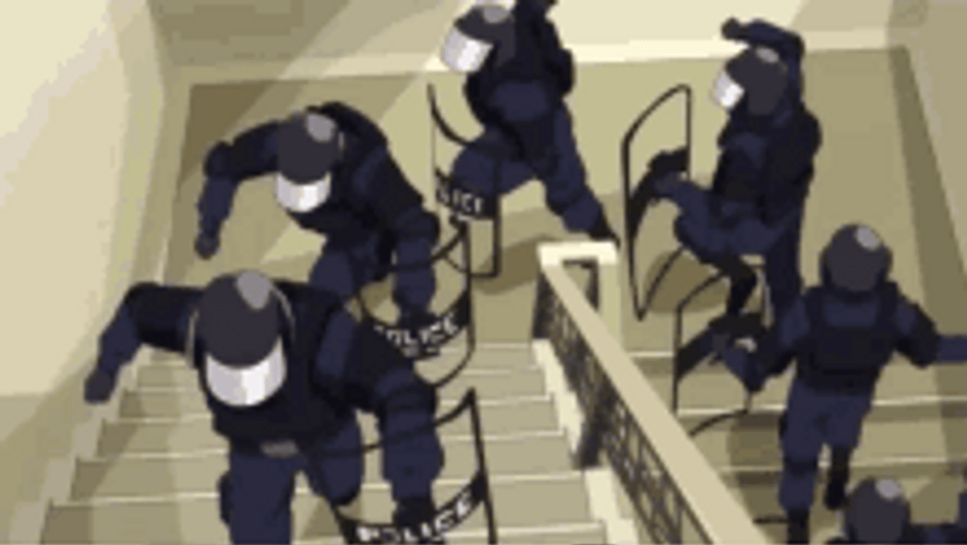 Fbi Swat Team Police Running Up Stairs Cartoon GIF