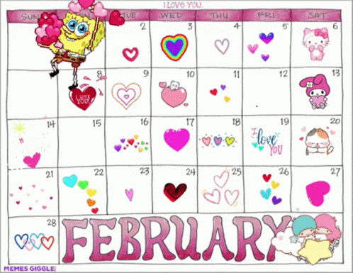 February Calendar Spongebob Sanrio Characters GIF