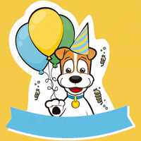 Felicidades Dog With Balloons Cartoon Greetings GIF