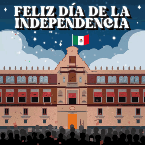Feliz Dia de la Independencia Poster with Large Building