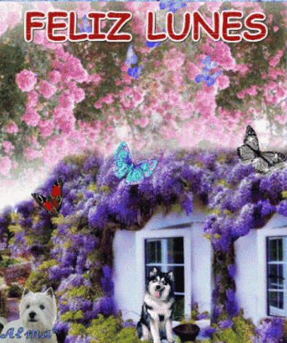 Feliz Lunes Dog House Garden Of Butterflies Animation GIF