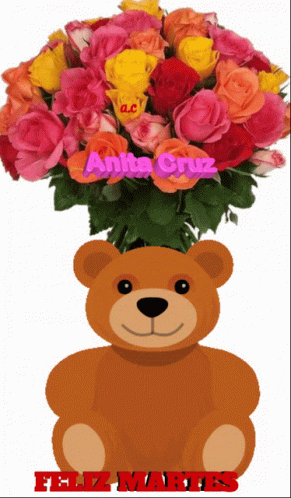 Feliz Martes Bear And Flowers GIF
