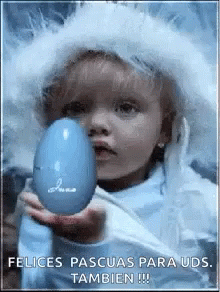 Feliz Pascua Baby Blue Cracked Easter Bunny Egg GIF