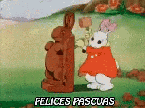 Feliz Pascua Bunny Statue Worker GIF