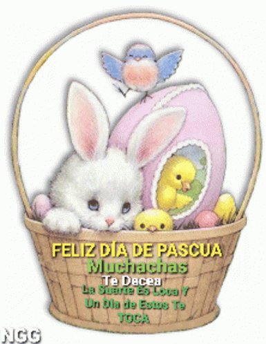 Feliz Pascua Cute Bunny Chicks In Basket GIF