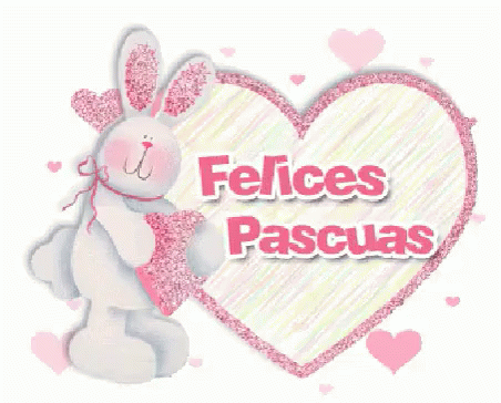 Feliz Pascua Sparkling Bunny Heart Greeting GIF