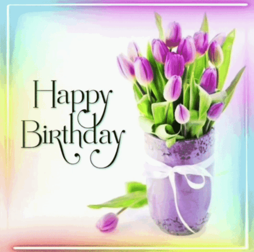 Female Flowers Happy Birthday Purple Tulips GIF