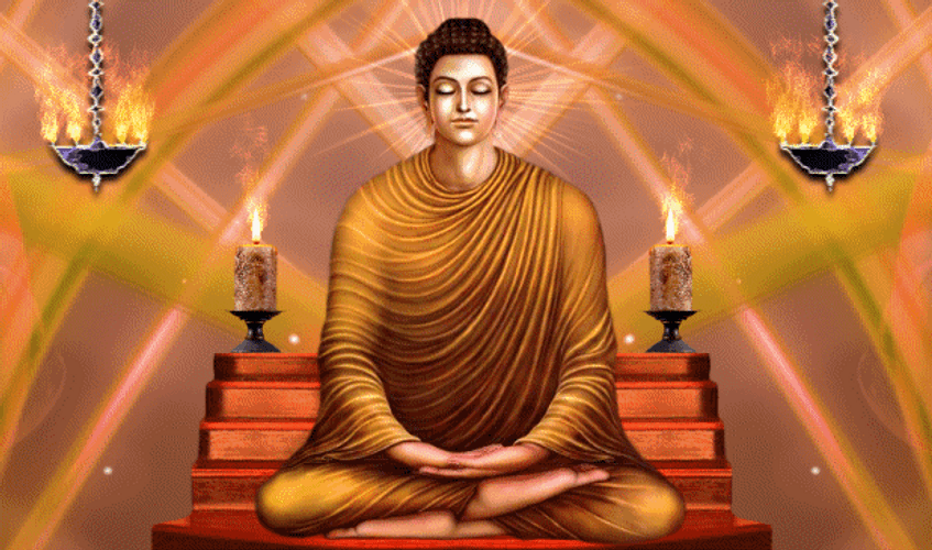 Female Golden Buddha Doing Meditation GIF
