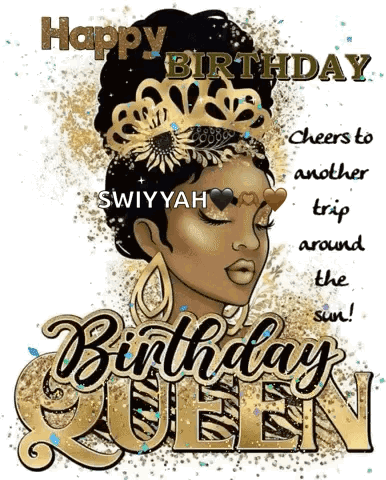 Female Happy Birthday Queen Golden Shimmery Text GIF