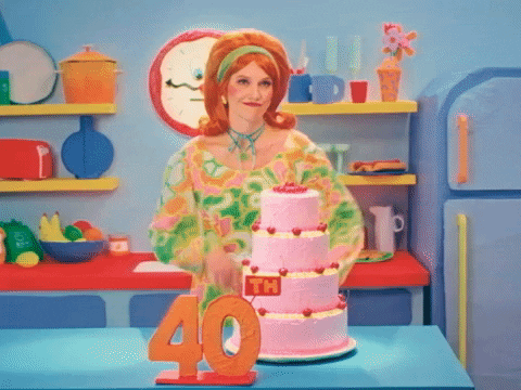 Female Presenter Happy 40th Birthday Vintage Theme GIF
