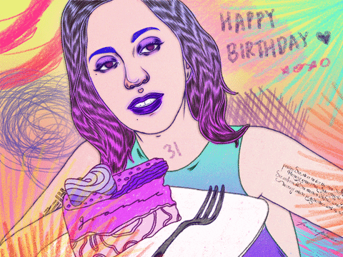 Female Sketch Happy Birthday Mobile Art GIF
