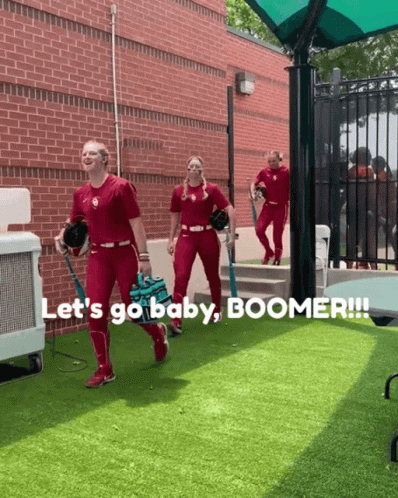 Female Softball Players Walking Let's Go Baby Boomer
