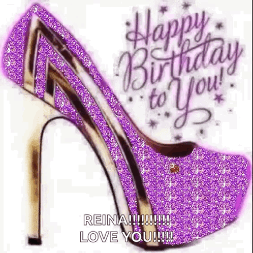 Female Stiletto Happy Birthday Purple Design GIF