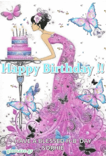 Female Themed Happy Birthday Lilac Gown GIF