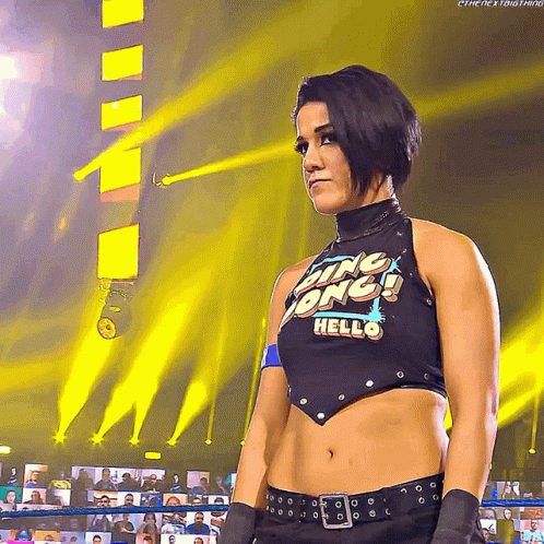 Female Wrestler in Crop Top Saying Ring Pong Hello