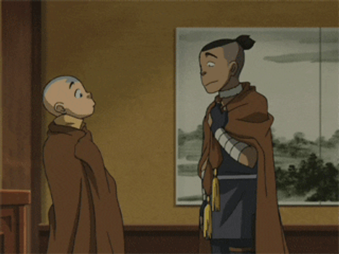 Fictional Characters Avatar Aang And Sokka Bowing GIF