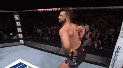 Fighter in Cage With PPG Paints Sign