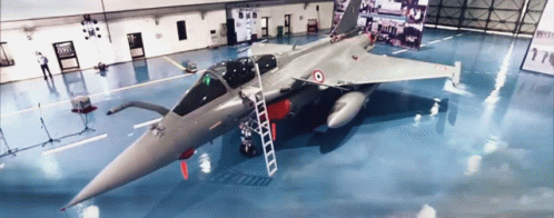 Fighter Jet in Hangar With Ladder