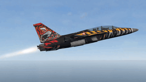 Fighter Jet With Tiger Tail Design Flying