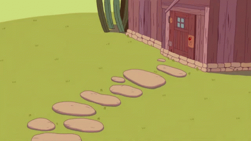 Finn and Jake Standing in Front of Wooden House