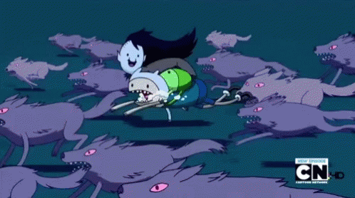 Finn and Marceline Chased by Purple Wolves