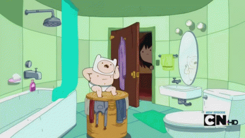 Finn Cartoon In Bathroom With CN And HD GIF