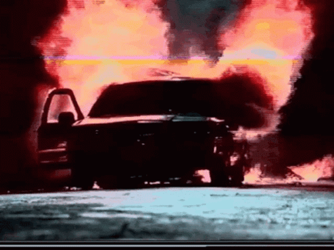 Fire Car Burning Vintage Retro Vhswave GIF
