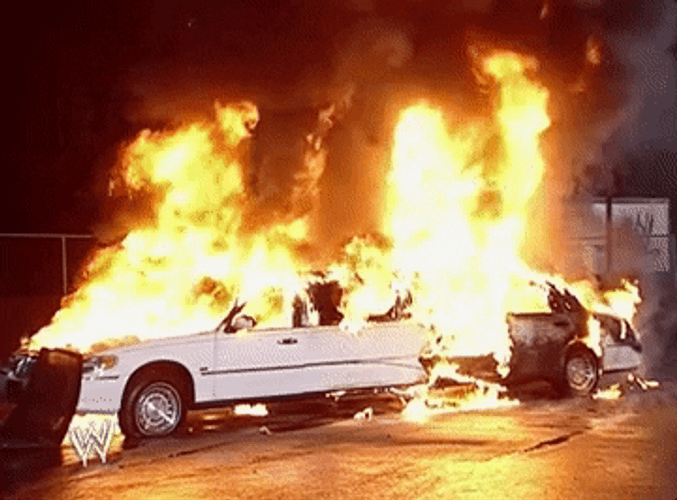 Fire Car Limousine Burning Wwe Wrestling GIF