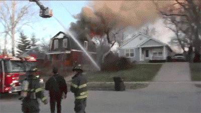 Fire Hose Blast Water Nearly Hit Fireman GIF