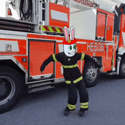 Fire Truck With Number HE6063 GIF