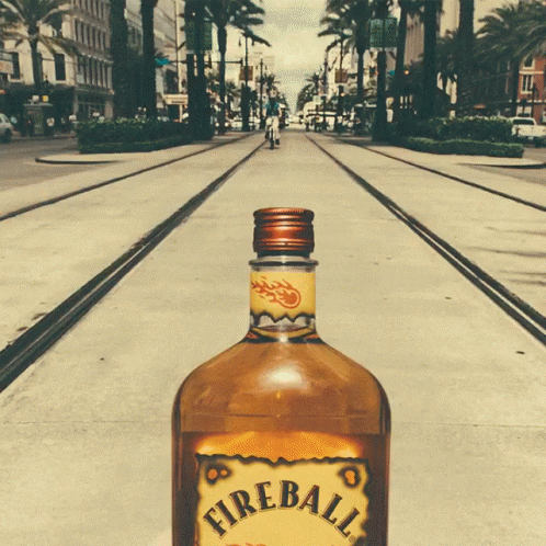 Fireball Bottle on Sidewalk