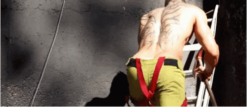 Firefighter Climbing The Ladder GIF