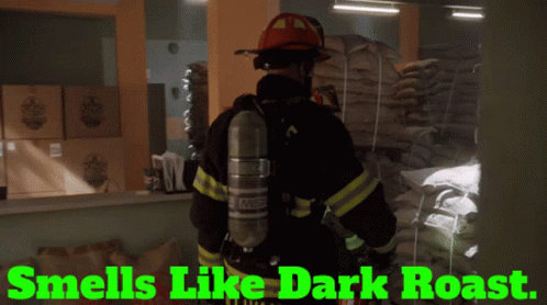 Firefighters Smelling Dark Roasted Coffee GIF